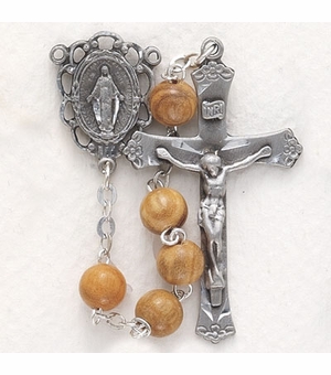 6mm Olive Wood Beads and Miraculous Center Rosary
