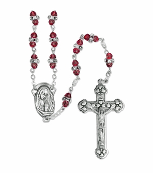 6mm Red Crystal Glass Beads Rosary with Crucifix and Madonna Center