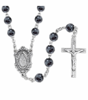 6mm Round Hematite Beads Rosary with Crucifix and Miraculous Center