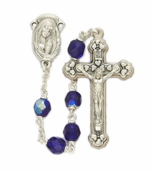 6mm Sapphire Crystal  Beads and Madonna Center Rosary