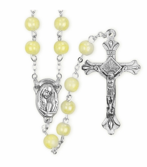 6mm Yellow Painted Glass Bead Rosary with Crucifix and Madonna Center