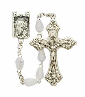 6x 4mm White Tear Drop Pearl Beads and Madonna Center Rosary