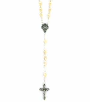 6x 8mm  Mother Of Pearl Tear Drop Beads Rosary Necklace and Miraculous Cross Shaped Center