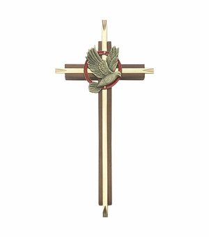7-1/8 Inch Brass and Wood Centered Dove Confirmation Wall Cross