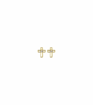 7/16 Inch 18KT Gold Plated Over Sterling Silver Cross Outline with CZ Center Stone Earrings