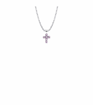 7/16 Inch Sterling Silver Baby Cross with Amethyst CZ Stones Necklace