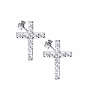 7/16 Inch Sterling Silver Cross Earrings with Cubic Zirconia Stones