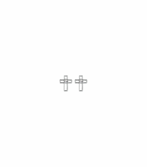 7/16 Inch Sterling Silver Cross Outline with CZ Center Stone Earrings
