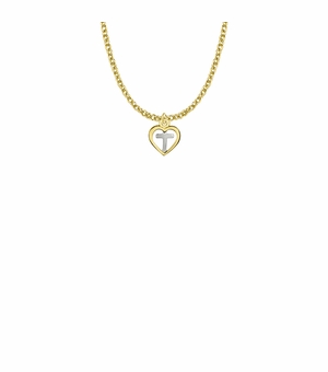 7/16 Inch Two-Tone 18KT Gold Plated Over Sterling Silver Cross and Open Heart Necklace