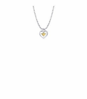 7/16 Inch Two-Tone Sterling Silver Dove and Open Heart Baby Necklace