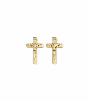 7/16 x 1/4 Inch 14KT Gold Plated Over Sterling Silver Crucifix Earrings