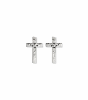 7/16 x 1/4 Inch Sterling Silver Crucifix Earrings