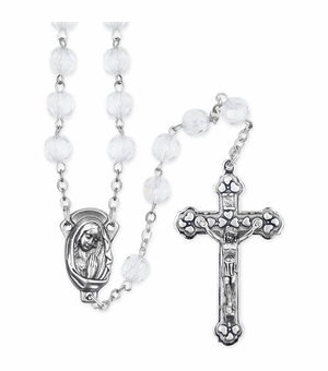 7.5mm Crystal Tin Cut Bead Rosary with Crucifix and Madonna Center