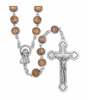 7.5mm Round Olive Wood Beads Rosary with Crucifix and Madonna Center