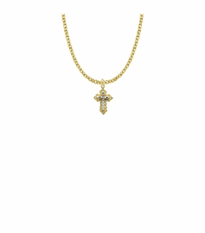 7/8 18KT Gold Plated Over Sterling Silver Enameled Rose Filigree Cross Necklace