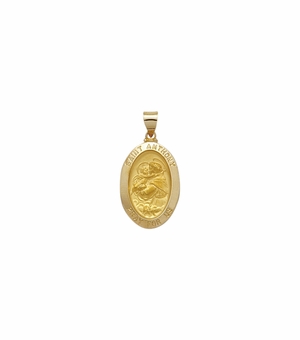 7/8 Inch 14KT Gold Hollow Oval St. Anthony Medal, Patron Saint of Lost Articles