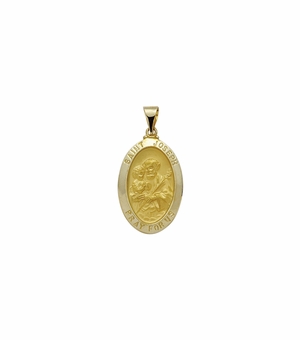 7/8 Inch 14KT Gold Hollow Oval St. Joseph Medal, Patron Saint of Carpenters and Fathers
