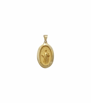 7/8 Inch 14KT Gold Hollow Oval St. Jude Medal, Patron Saint of Hopeless Causes and Desperation