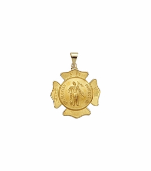 7/8 Inch 14KT Gold Hollow Shield St. Florian Medal, Patron Saint of Firefighters