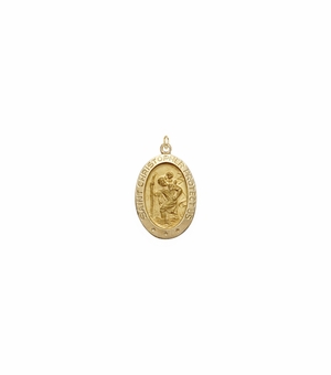 7/8 Inch 14KT Gold Oval St. Christopher Medal, Patron Saint of Travelers