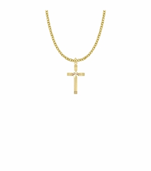 7/8 Inch 14KT Gold Plated Over Sterling Silver Engraved Inner Cross and Polished Tips Cross Necklace
