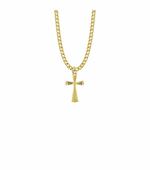 7/8 Inch 14KT Gold Plated Over Sterling Silver Flared Line Cross Necklace