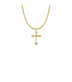 7/8 Inch 14KT Gold Plated Over Sterling Silver Flared Pointed Ends Cross Necklace