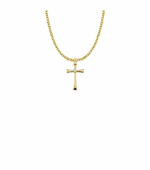 7/8 Inch 14KT Gold Plated Over Sterling Silver Maltese Cross Necklace with Cubic Zirconia Stone