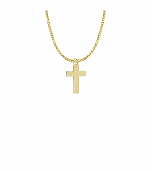 7/8 Inch 14KT Gold Plated Over Sterling Silver Plain Cross Necklace