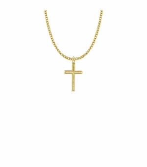 7/8 Inch 14KT Gold Plated Over Sterling Silver Recessed Cross Necklace
