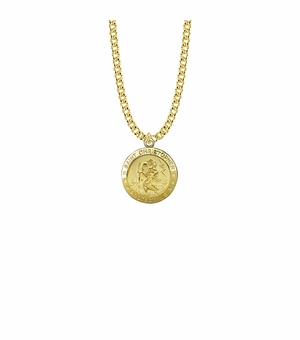 7/8 Inch 14KT Gold Plated Over Sterling Silver Round St. Christopher Medal, Patron Saint of Travelers