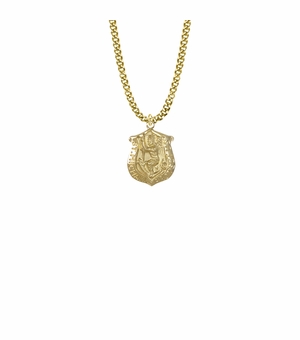 7/8 Inch 14KT Gold Plated Over Sterling Silver St. Michael Badge Shield Medal, Patron Saint of Police