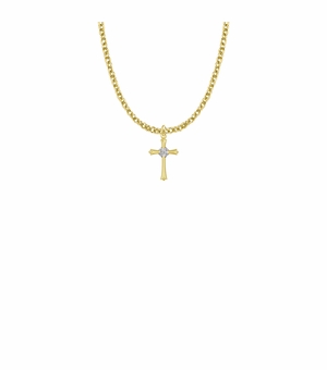 7/8 Inch 18KT Gold Plated Over Sterling Silver Budded Budded Ends Cross Necklace with Cubic Zirconia Stones