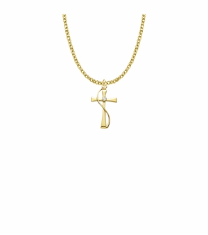 7/8 Inch 18KT Gold Plated over Sterling Silver Maltese Wire Cross Necklace with Cubic Zirconia Stone