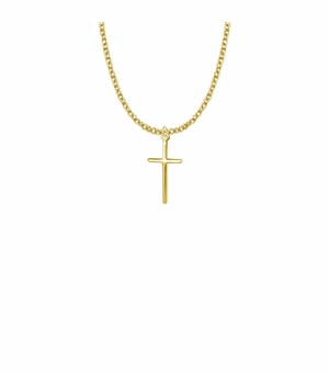 7/8 Inch 18KT Gold Plated Over Sterling Silver Stick Cross Necklace
