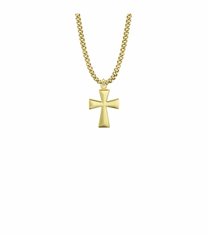 7/8 Inch Brass Gold Plated Boy First Communion Flare Cross Necklace