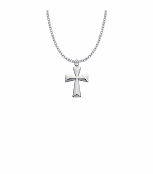 7/8 Inch Brass Silver Finish Flared Cross Necklace