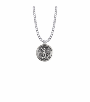 7/8 Inch Brass Silver Finish Round St. Michael Medal