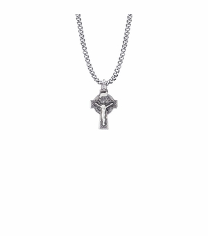 7/8 Inch Pewter Celtic Knot Crucifix Necklace