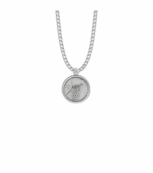7/8 Inch Pewter Round Basketball Medal with St. Christopher on Back