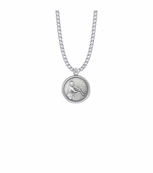 7/8 Inch Pewter Round Boys Baseball Medal with St. Christopher on Back