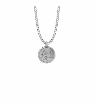 7/8 Inch Pewter Round Boys Basketball Medal with St. Christopher on Back