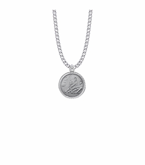 7/8 Inch Pewter Round Boys Ice Hockey Medal with St. Christopher on Back