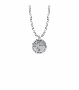 7/8 Inch Pewter Round Football Medal with St. Christopher on Back