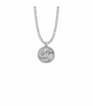 7/8 Inch Pewter Round Girls Softball Medal with St. Christopher on Back