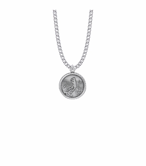 7/8 Inch Pewter Round Girls Volleyball Medal with St. Christopher on Back