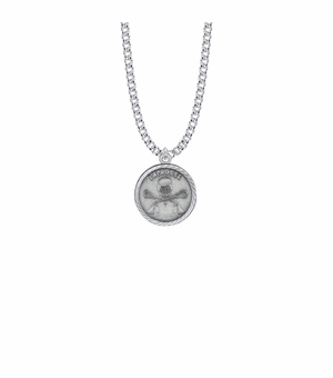 7/8 Inch Pewter Round Lacrosse Medal with St. Christopher on Back
