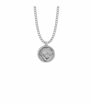 7/8 Inch Pewter Round Soccer Medal with St. Christopher on Back