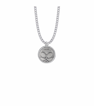 7/8 Inch Pewter Round Tennis Medal with St. Christopher on Back