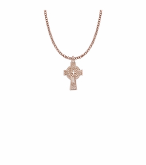 7/8 Inch Rose Gold Over Sterling Silver Celtic Trinity Knot Cross Necklace